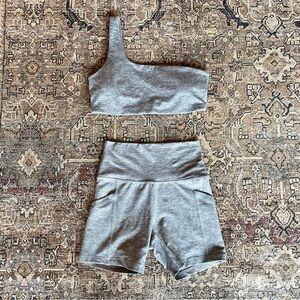 Aerie Offline Active/Lounge Set - One Shoulder Sports Bra + Bike Shorts - S